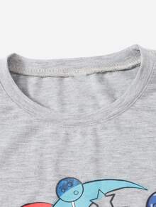 SHEIN Girls Astronaut Print Tee - Light Grey - View 4