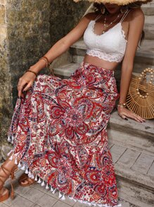 Breezaya 波西米亞流蘇佩斯利花紋女士半身裙 - 彩色 - 查看 7