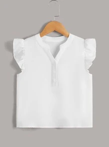 SHEIN Áo cánh Gái Xù Nút phía trước màu trơn Dễ thương - trắng - Xem 1