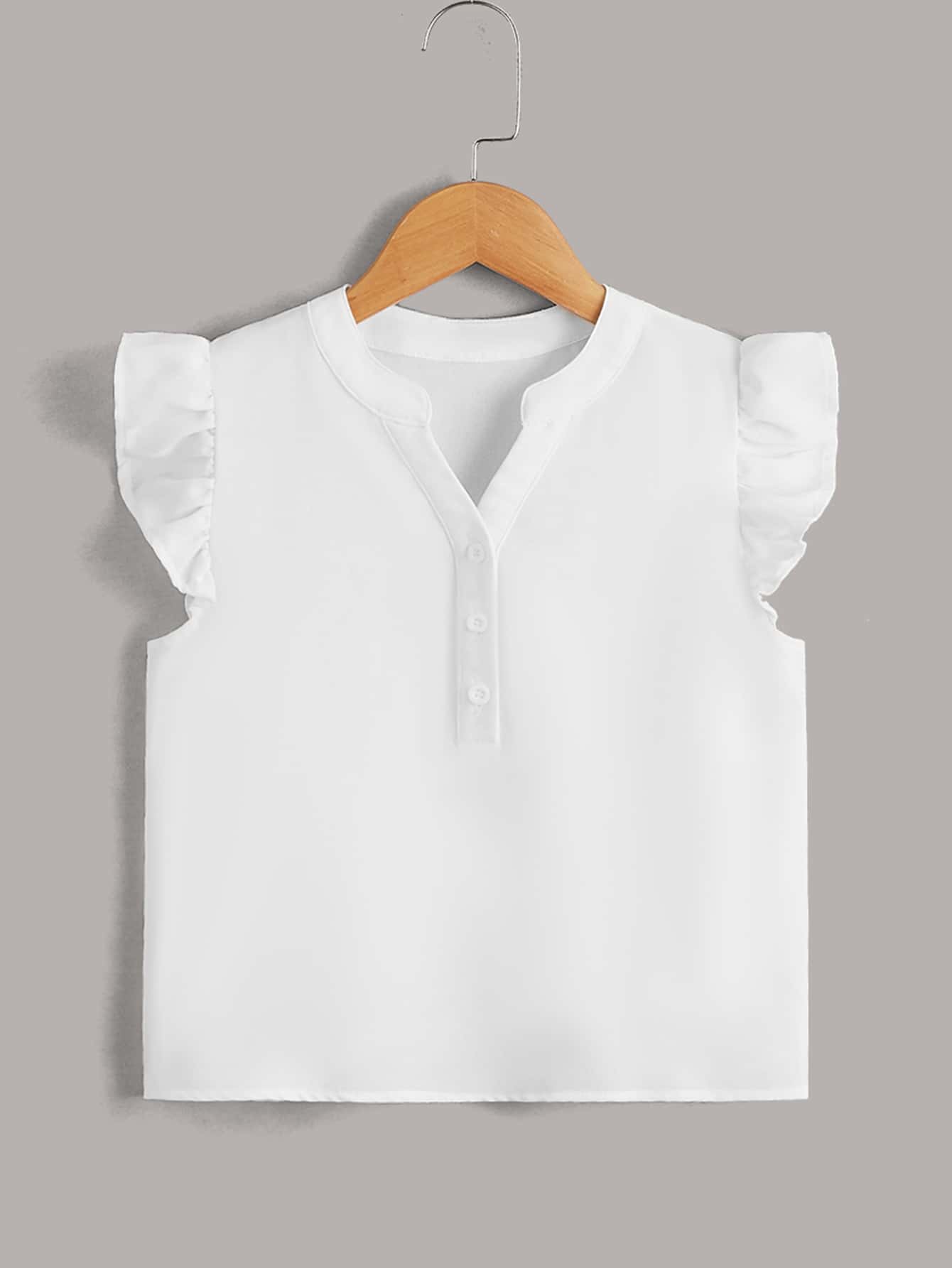 SHEIN Áo cánh Gái Xù Nút phía trước màu trơn Dễ thương - trắng - Xem 1