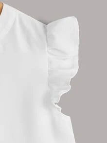 SHEIN Áo cánh Gái Xù Nút phía trước màu trơn Dễ thương - trắng - Xem 3