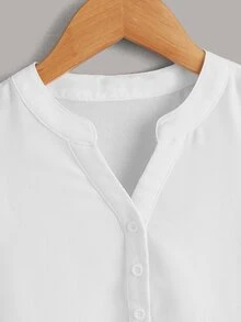 SHEIN Áo cánh Gái Xù Nút phía trước màu trơn Dễ thương - trắng - Xem 4