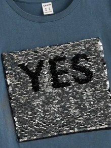SHEIN Boys Letter Change Colour Sequin Tee - Dusty Blue - View 5