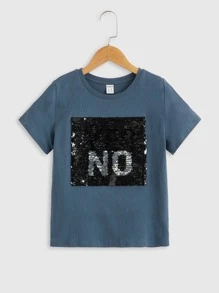 SHEIN Boys Letter Change Colour Sequin Tee - Dusty Blue - View 6