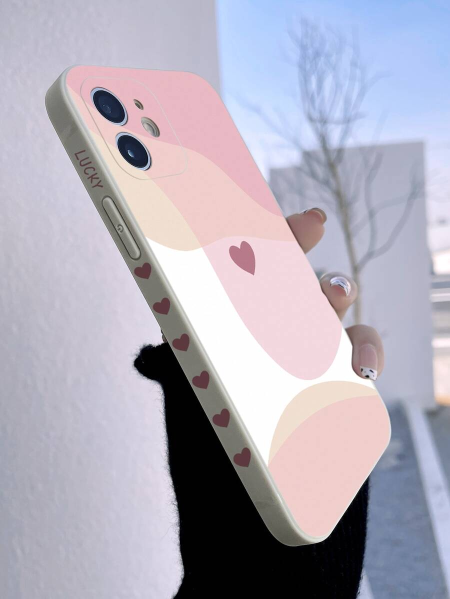 Ốp điện thoại họa tiết trái tim màu hồng, tương thích với iPhone 11, 13, Galaxy A14. - Màu be - Xem 1