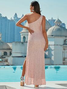 Missord 高衩單肩亮片緊身連衣裙