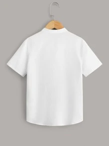 SHEIN Niños Camisa de color combinado con diseño bordado - Azul y blanco - Ver 2