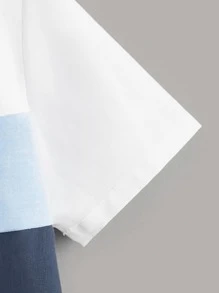 SHEIN Niños Camisa de color combinado con diseño bordado - Azul y blanco - Ver 3