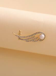 1入組方晶鋯石翅膀裝飾耳環 - 金黃色 - 查看 2