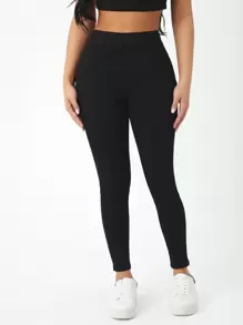 SHEIN PETITE 高腰緊身牛仔褲 - 黑色 - 查看 1