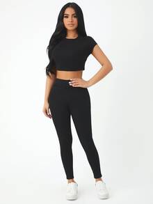 SHEIN PETITE 高腰緊身牛仔褲 - 黑色 - 查看 4