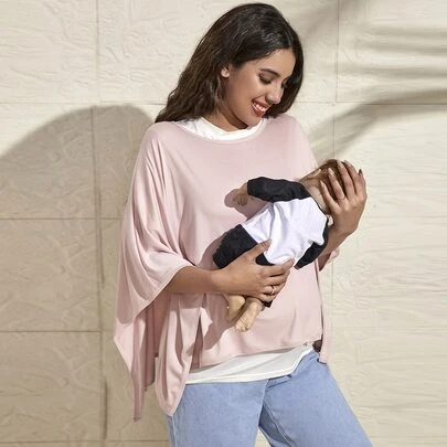 Cozy Pixies 1pc Pink Breathable Nursing Cover For Breastfeeding, Soft Pullover Nursing Shawl For Baby Feed