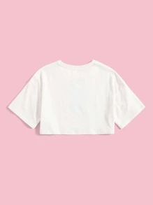 SHEIN Girls Cartoon Graphic Drop Shoulder Crop Tee - White - View 2