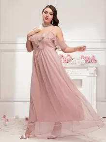 SHEIN Belle Vestido de dama de honor ribete con fruncido con diseño de diamante de imitación de malla - Rosa - Ver 1