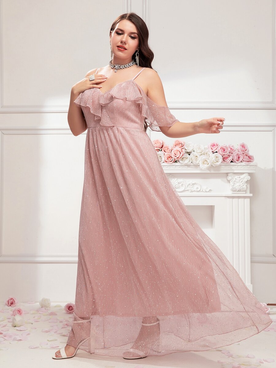 SHEIN Belle Vestido de dama de honor ribete con fruncido con diseño de diamante de imitación de malla - Rosa - Ver 1