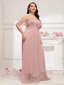 SHEIN Belle Vestido de dama de honor ribete con fruncido con diseño de diamante de imitación de malla - Rosa - Ver 3