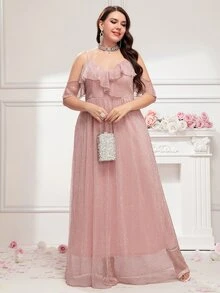 SHEIN Belle Vestido de dama de honor ribete con fruncido con diseño de diamante de imitación de malla - Rosa - Ver 6