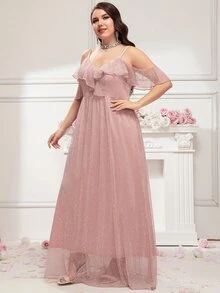 SHEIN Belle Vestido de dama de honor ribete con fruncido con diseño de diamante de imitación de malla - Rosa - Ver 7