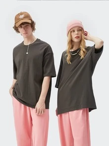 1入組素色落肩T恤 - 深灰色 - 查看 3