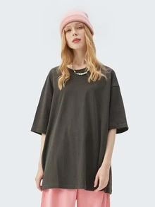 1入組素色落肩T恤 - 深灰色 - 查看 1