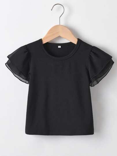 Elladie kids Ung flicka Enfärgat Fjäril Ärm T-Skjortor