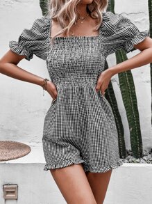 GENKIRA Áo liền quần nữ Xù Dải chun Kẻ sọc Boho - Đen và trắng - Xem 6