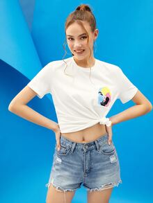 Sivan Karim Figure Graphic Patch Pocket Tee - White - View 4