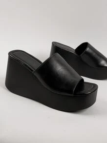 SHUZIA Y2K Inspired Slip On Chunky Flatform Sandals - Black - View 2