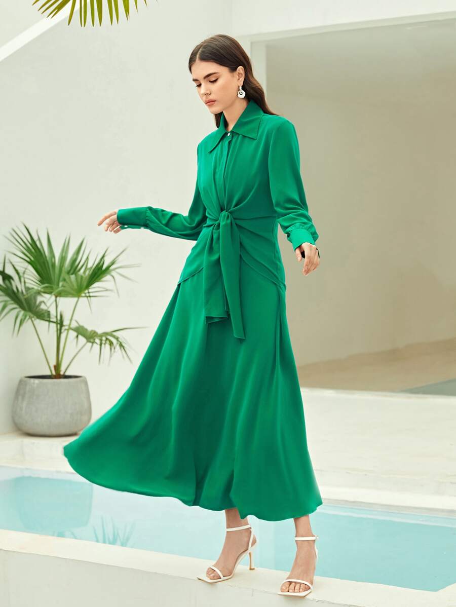 Mulvari Vestido con nudo delantero cuello cuello - Verde - Ver 1