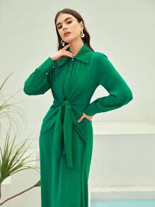 Mulvari Vestido con nudo delantero cuello cuello - Verde - Ver 3