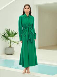 Mulvari Vestido con nudo delantero cuello cuello - Verde - Ver 4