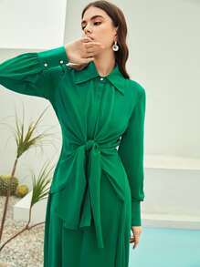 Mulvari Vestido con nudo delantero cuello cuello - Verde - Ver 5