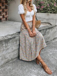 Breezaya Falda con estampado floral bajo con fruncido - Multicolor - Ver 3