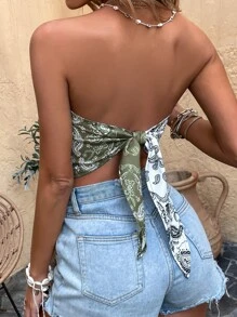 SHEIN Unity 佩斯利印花後綁帶手帕抹胸上衣 - 彩色 - 查看 2