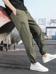 Manfinity Quần Nam Dây kéo Túi màu trơn Giải trí - xanh quân đội - Xem 1