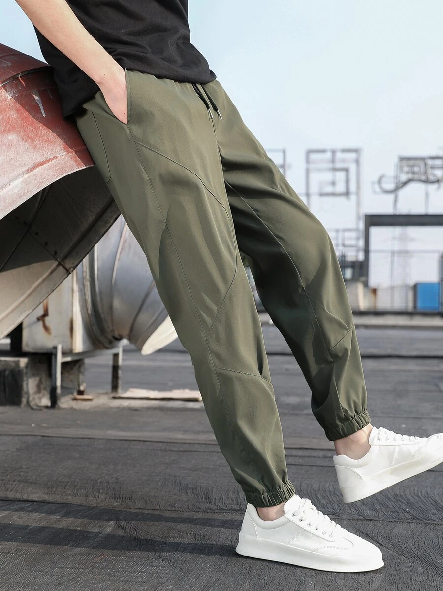 Manfinity Quần Nam Dây kéo Túi màu trơn Giải trí - xanh quân đội - Xem 1