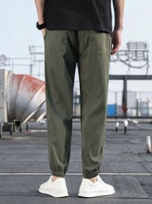 Manfinity Quần Nam Dây kéo Túi màu trơn Giải trí - xanh quân đội - Xem 2