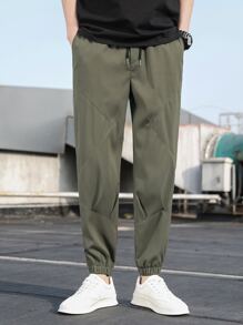 Manfinity Quần Nam Dây kéo Túi màu trơn Giải trí - xanh quân đội - Xem 5