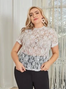 SHEIN áo nữ kích thước lớn Nút cắt màu trơn Gợi cảm - trắng - Xem 1