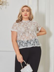 SHEIN áo nữ kích thước lớn Nút cắt màu trơn Gợi cảm - trắng - Xem 4