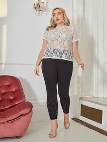 SHEIN áo nữ kích thước lớn Nút cắt màu trơn Gợi cảm - trắng - Xem 5