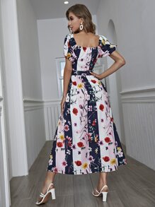 Mulvari Floral Print Puff Sleeve Belted Dress - Multicolor - View 2
