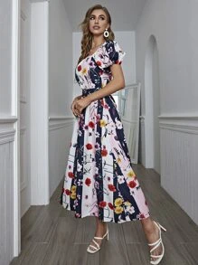 Mulvari Floral Print Puff Sleeve Belted Dress - Multicolor - View 6