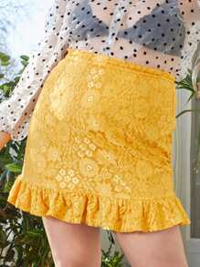 SHEIN Unity Falda con encaje bajo con fruncido - Amarillo - Ver 3