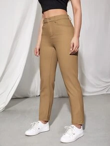 Jeans de cintura alta unicolor - Camel - Ver 3
