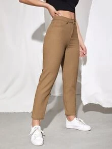Jeans de cintura alta unicolor - Camel - Ver 5