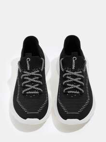 Cuccoo Lace-up Front Knit Wide Fit Running Shoes - Black - View 5