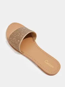 CUCCOO TILAWA Giày nữ đính đá Rhinestone trang trí dép lê đế bằng cho ngày lễ tình nhân mùa xuân và mùa hè - Rượu sâm banh - Xem 5