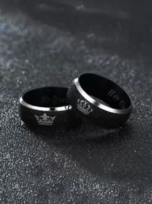 Hombres 2 piezas Anillo corona patrón - Negro - Ver 2