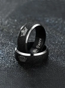 Hombres 2 piezas Anillo corona patrón - Negro - Ver 3